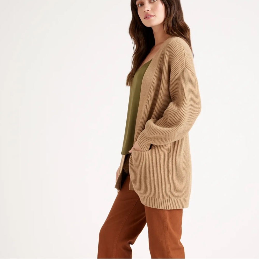 Quince 100% Organic Cotton Oversized Cardigan in Camel - Picture 4 of 11